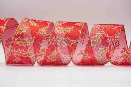 Metallic Holly Wired Ribbon_KF7038G-7_red